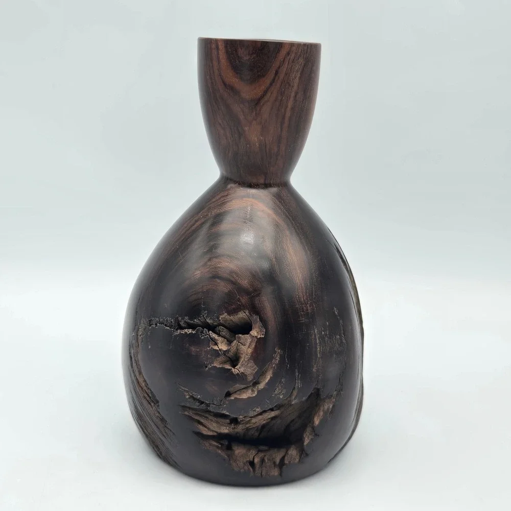 Vintage Hand Turned Ironwood Burl Wood Vase Live Edge Nice Patina 7
